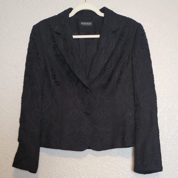 John Meyer Collection womens black swirl embroidered blazer - Picture 3 of 14